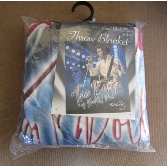 New Blue Elvis Presley Plush Fleece Throw Gift Blanket Singing On Stage The King - Picture 2 of 2